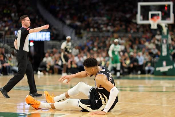 Bucks star Giannis Antetokounmpo suffered a calf injury in the win over the Celtics.